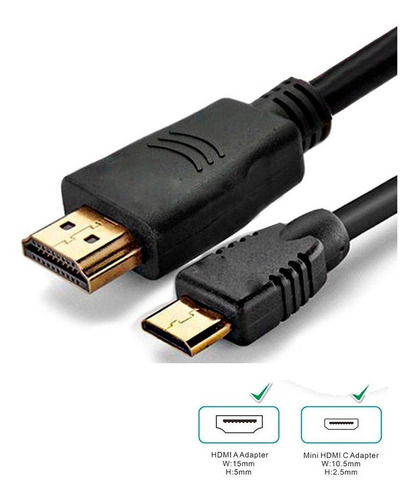 Imagen 1 de 3 de Cable Mini Hdmi A Hdmi V1.4 Para Tablet Celulares 5 Metros