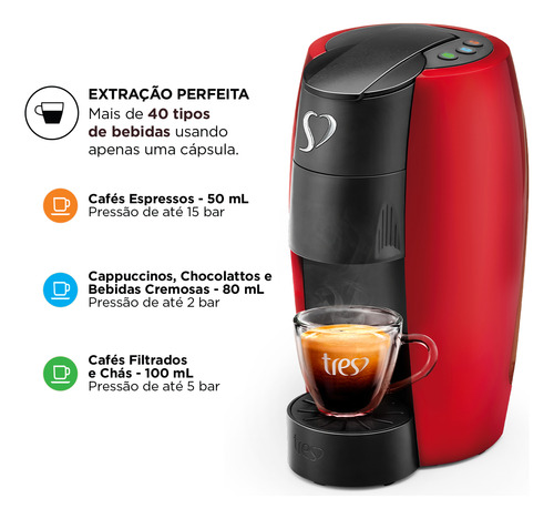 Cafeteira Espresso 3 Corações Lov Automática Vermelha 220v