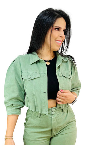 Jaqueta Feminina Cropped Botão Encapado