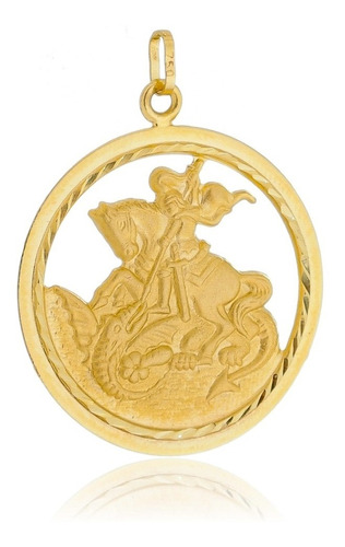 Pingente Medalha São Jorge Grande Em Ouro 18k