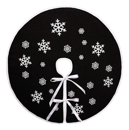 Falda De Arbol Negra Copos De Nieve Blancos Arpillera 121 Cm