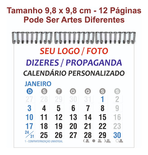 Calendário De Mesa Wire-o Personalizado Colorido 50 Unidades