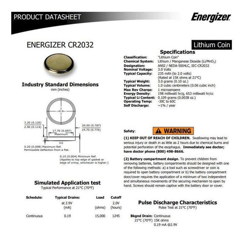 Imagen 4 de 4 de 5 Pila Energizer Boton Cr2032 3v Reloj Control Alarma