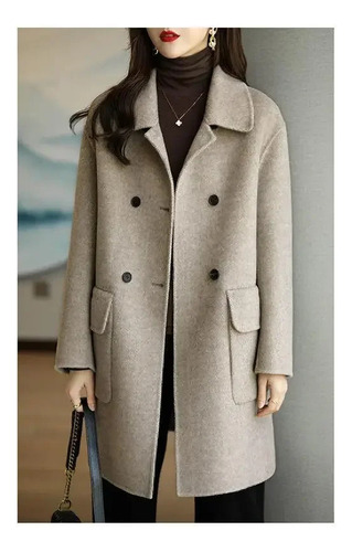 Abrigo De Mezcla De Lana Para Mujer, Estilo Elegante, Longit
