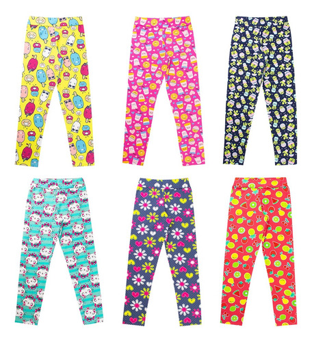 Kit 5 Calça Legging Feminina Infantil Estampadas Sortidas