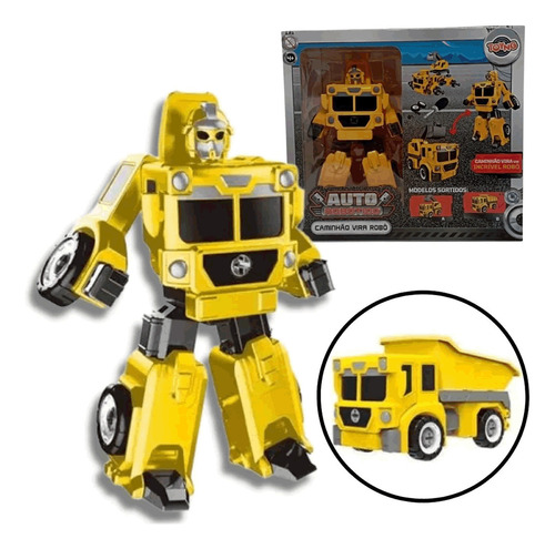 Boneco Robô Vira Caminhão De Construção Transformável 2 Em 1 Cor Amarelo