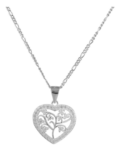 Collar Dije Árbol Vida Corazón Zirconia 100% Plata Fina 925