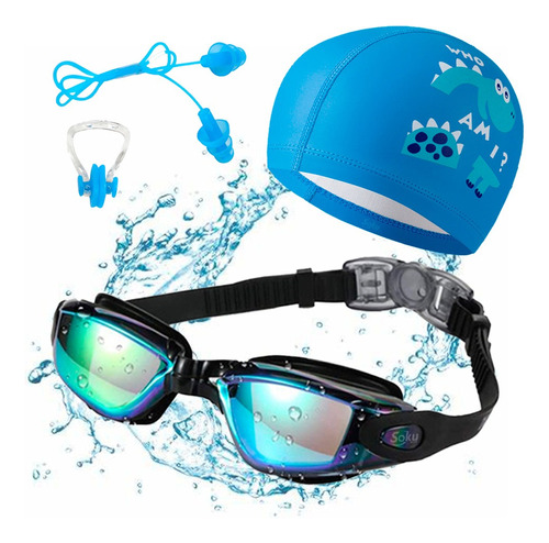 Set Natación Gorra Tapones Gafas Ajustables Niños 2-14 Años Color Talla M Color Niños