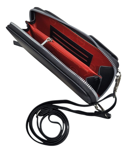 Billetera Bandolera Porta Celular Oreiro Love Negro 28305
