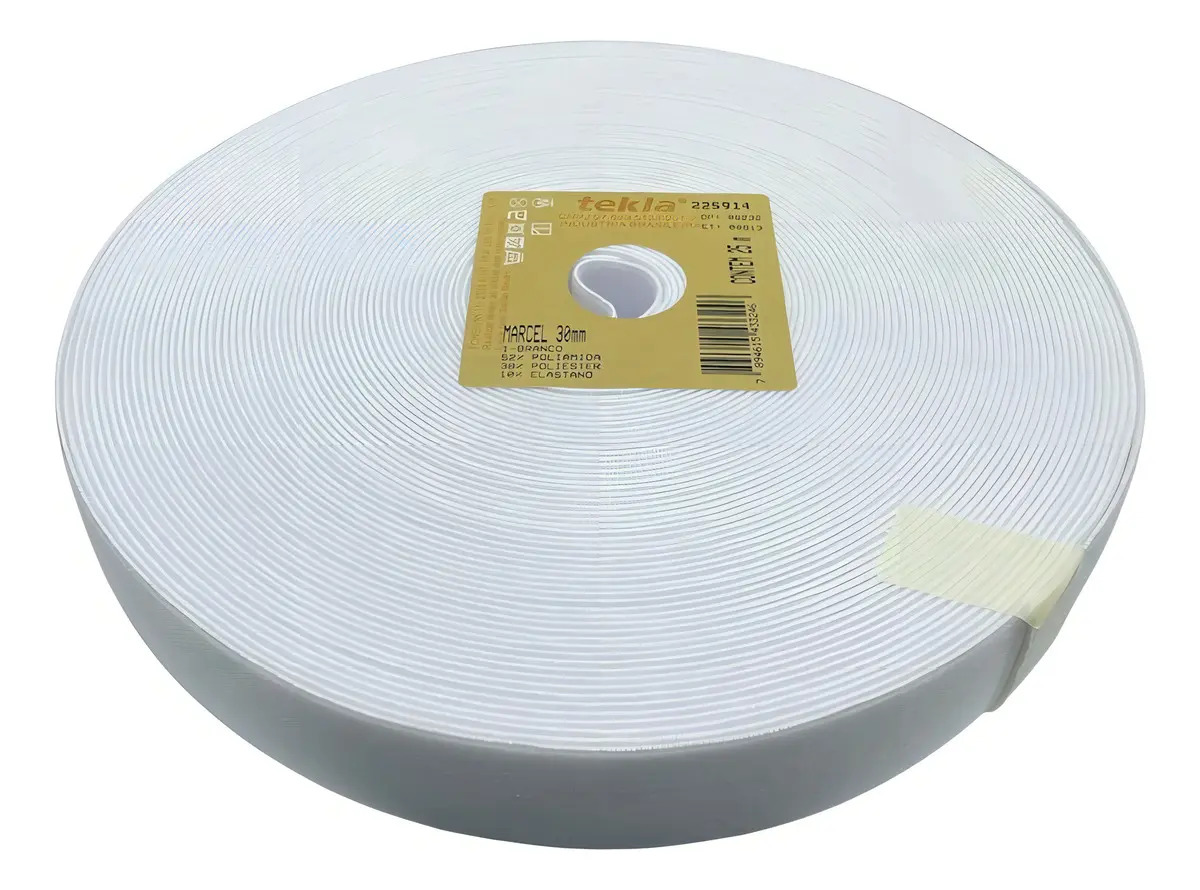 Elástico Tekla Marcel 30mm Branco 25m Lingerie e Moda