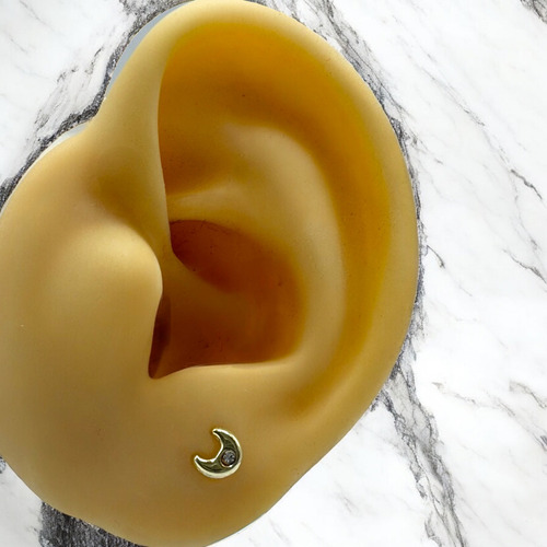 Broqueles Luna Oro 14k Con Zirconia - 6 Mm - Niña/bebé