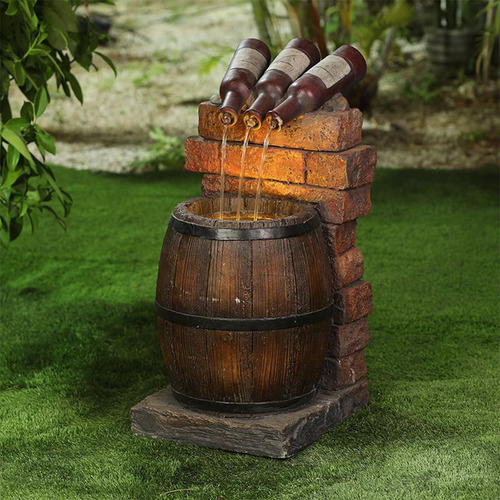 Imagen 3 de 10 de Botella De Resina Y Estatuilla De Barril Jardín Fuente De