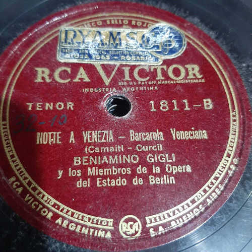 Pasta Beniamino Gigli Miembros Opera Berlin Rca Victor C361