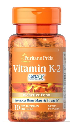 Vitamina K2 100mcg 30 Capsulas Blandas / Puritans Pride Sabor Natural