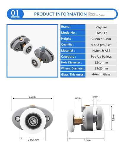 Ruedas Para Mampara Box Cabina De Ducha X4 / Dos Agujeros