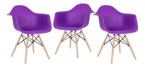 3 Cadeiras  Eames Wood Daw Com Braços Jantar Cores Estrutura Da Cadeira Roxo