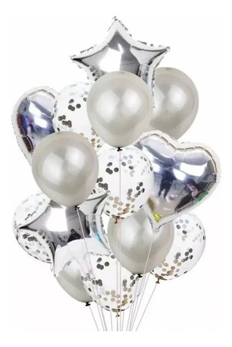 Set 14 Globos Corazones Y Estrellas 45cm Colores A Elegir