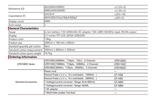 Osciloscopio Digital 100 Mhz, 2ch/analog Utd1102c