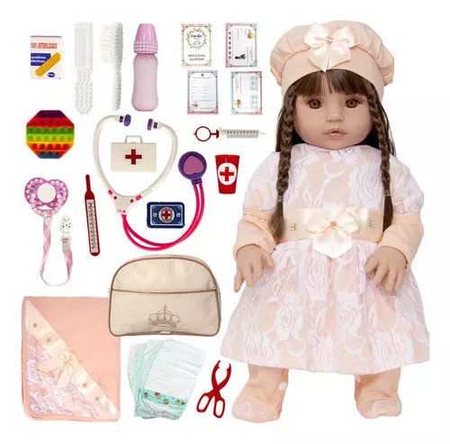 Boneca Bebê Reborn Linda Princesa Roupa Salmão Fada Madrinha