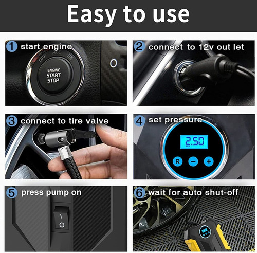 Imagen 6 de 8 de Compresor De Aire Digital Para Coche Auto, Bomba Infladora
