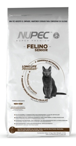 Alimento Nupec Felino Senior 34% Proteína Bolsa De 3 Kg