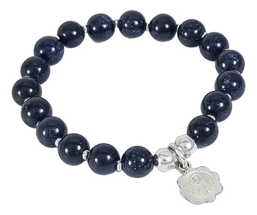 Pulsera Corazón De Jesús Elástica Piedra Aventurina Negra 