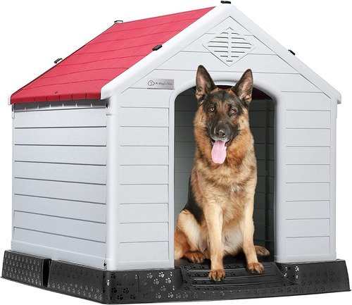 Casa Para Perros Resistente Al Agua; Con Suelo Elevado; Rojo