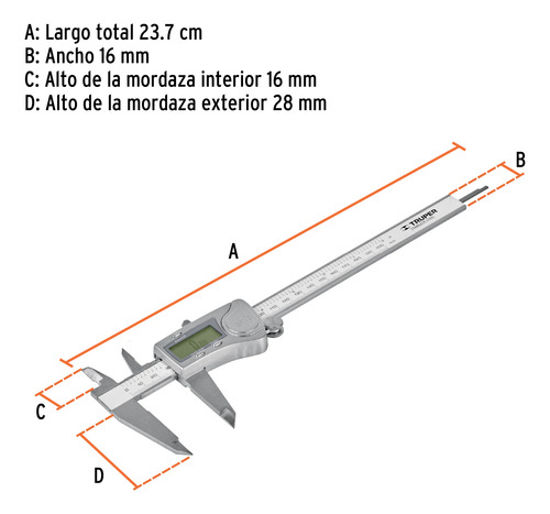 Calibrador Vernier Digital 6 Acero Inox, Std Y Mm, Truper