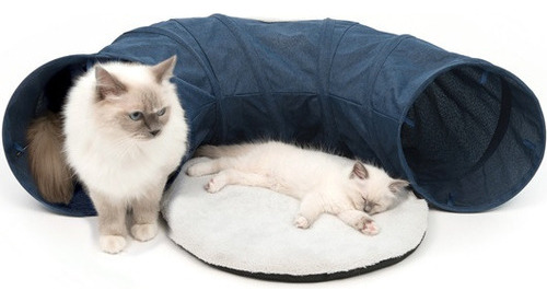 Juguete Para Gatos Catit Vesper Túnel Con Cama Azul