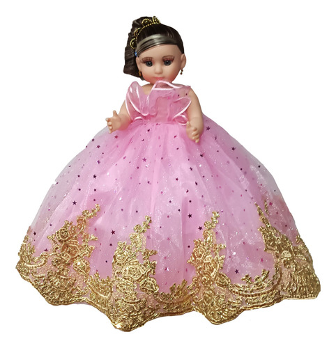 Muñeca Quinceañera Xv Aplicación-dorada Rosa Pastel