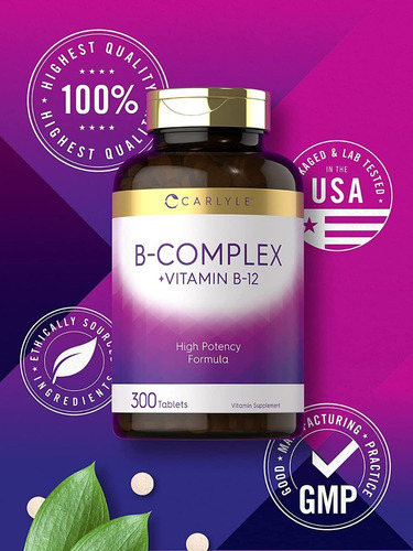 Complejo B + Vitamina B1 B2 B6 B12 300 Tabletas