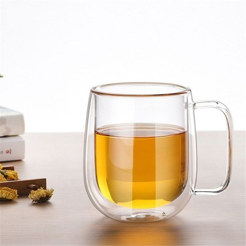 Imagen 2 de 10 de Pack 2 Tazas Doble Pared Vidrio 250ml Cafe Te Capuccino