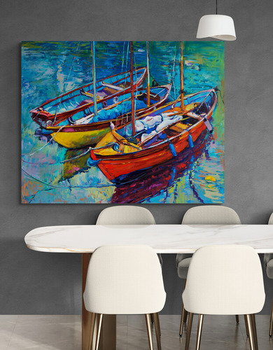Cuadro En Lienzo Pintura Barcas 012 50x40cm