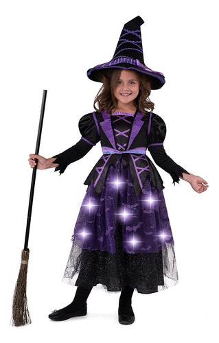 Disfraz De Bruja Púrpura Para Niña De Halloween