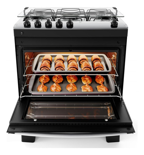 Fogão 5 Bocas Preto Com Mesa Inox Atlas Agile Up Bivolt