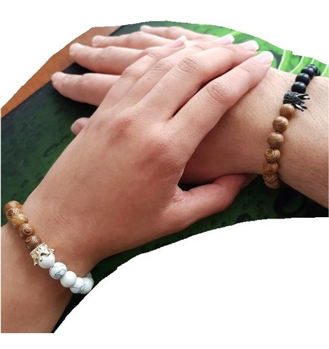 Conjunto Pulseras Parejas Piedra Onix Howlita Y Madera 2019