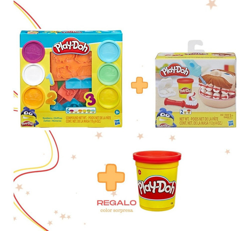 Play Doh Números 6 Latas + Mini Dentista Bromista + Regalo