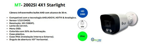 Camera Bullet Full Color 2mp 1080p 3.6mm 4x1 Ir 30mts