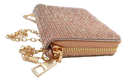 Cartera Mini Glam Crystal Con Cadena Crossbody Oro Rosa Brillos