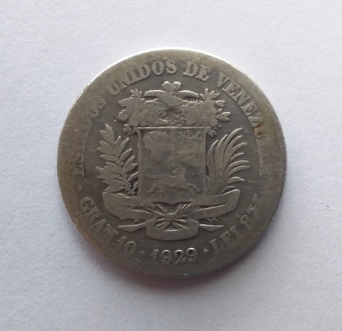 Moneda De 1 Bolívar Plata De 1929. Colección. Venezuela (Usado)