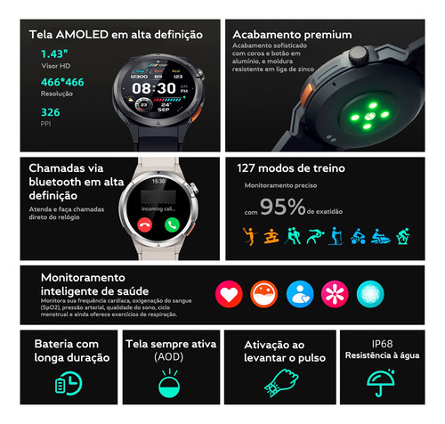 Relógio Smartwatch Qcy Gx Active S12 Tela Amoled Ipx8