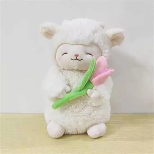 Corderito Con Tulipan Cordero Peluche Felpa Color Blanco
