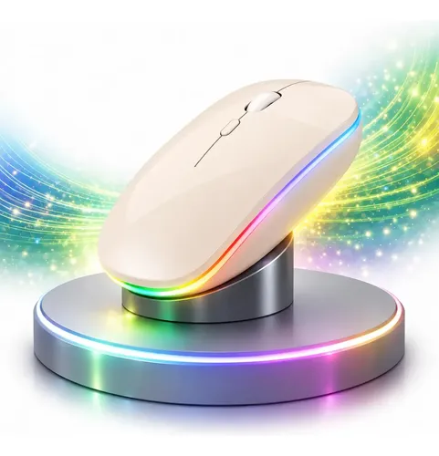 Mouse Sem Fio Recarregável RGB USB Ergonômico Creme