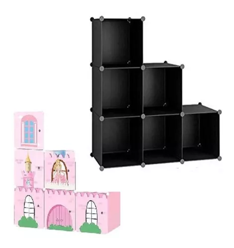 Armario infantil rosa, portátil, modular, armario, 6 puertas