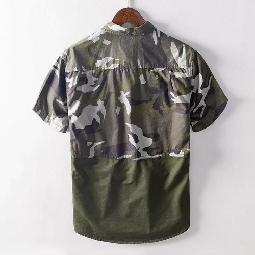Camisa Casual De Manga Corta De Camuflaje Para Hombre