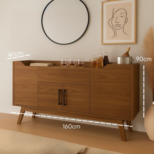 Credenza Bufetera Moderna Aparador Mueble Bufetero Nordico Nogal