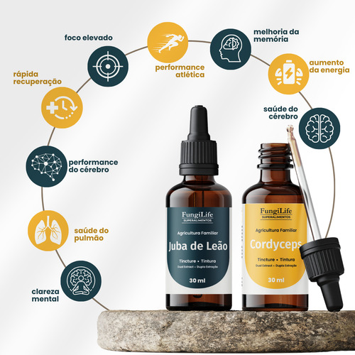 Kit Foco E Energia | Extrato Líquido Juba De Leão + Cordyceps 30ml | Fungi Life