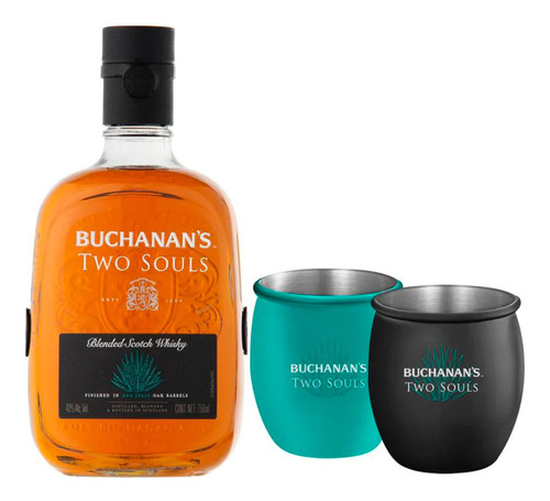 Whisky Buchanans Two Souls  750ml C/2 Vasos Cortos Metálicos