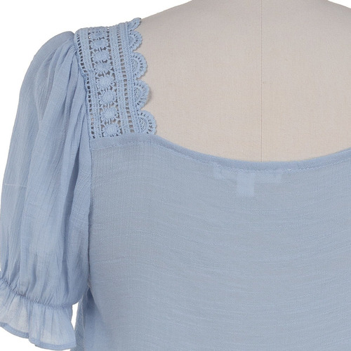 Imagen 6 de 7 de Blusa Vestir Cuello Cuadrado Manga Corta Botones Fresca.