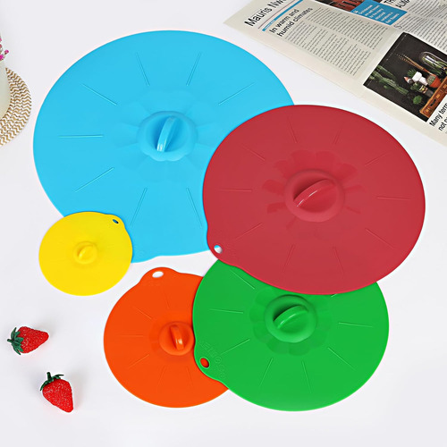 Tapas Reutilizables Herméticas De Silicona Flexible 5 Pzas